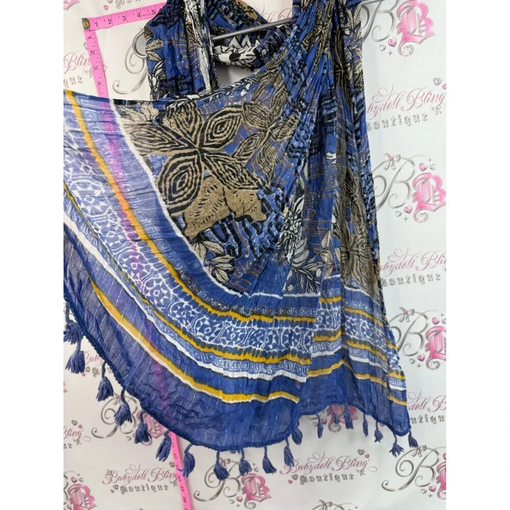Romano shawls scarf Blue Floral Print Lightweight Women's Scarf with Tassels